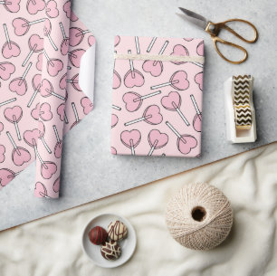 Roze Lolly's, Hart Lolly's, Lolly Stippenpatroon Cadeaupapier