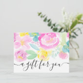 Roze los florale waterverf cadeaubon (Staand voorkant)