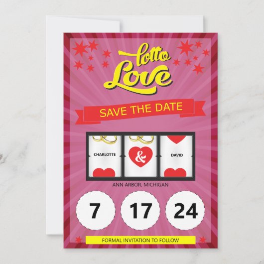 Roze Lotto Liefde Save the Date Trouw Aankondiging (Voorkant)