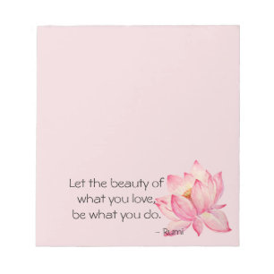 Roze Lotus Bloem Rumi Schoonheid Quote Notitieblok