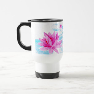Roze Lotus Bloem Waterverf Schilderij Liefhebbers Reisbeker