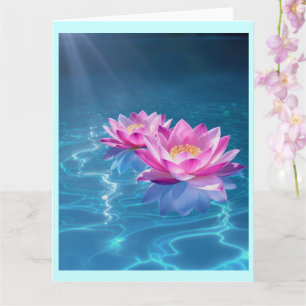Roze Lotus Bloemen Drijven Op Kristal Blauw Water Kaart