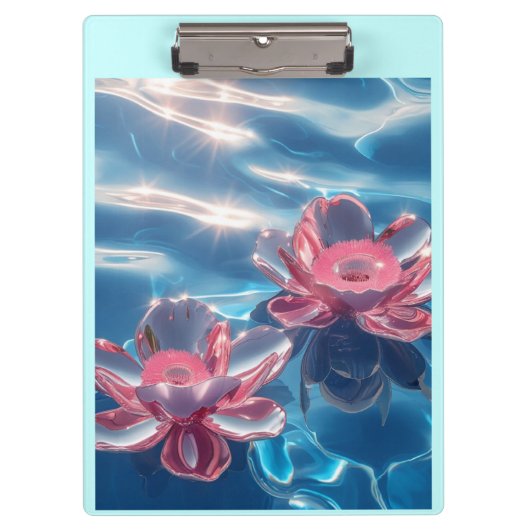 Roze Lotus Bloemen Drijven Op Kristal Blauw Water Klembord (Voorkant)