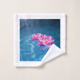 Roze Lotus Bloemen Drijven Op Kristal Blauw Water Washandje