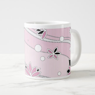 Roze Lotus Bloemen op Roze Strepen Extra Grote Mok