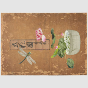 Roze Lotus Blossom Dragonfly ontkoppelingskunst Tissuepapier