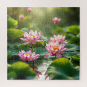 Roze Lotus Drijvend in een Vijver Legpuzzel