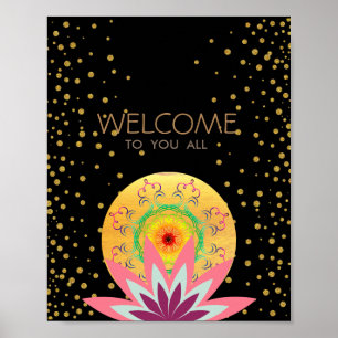 Roze Lotus Flower Black Yoga Healing Health Poster