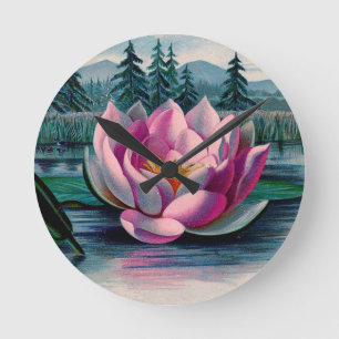  roze Lotus Flower Ronde Klok