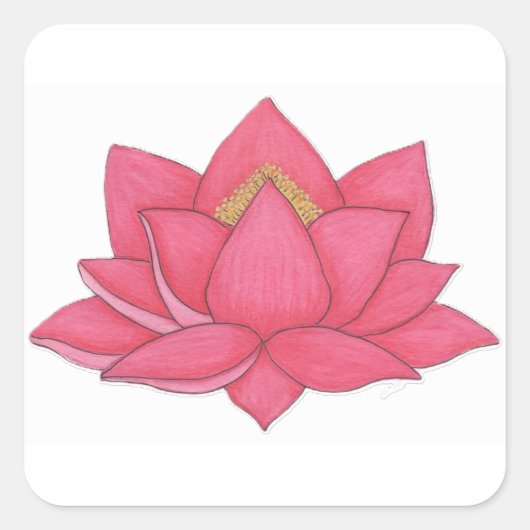 Roze Lotus Flower Vierkante Sticker (Voorkant)