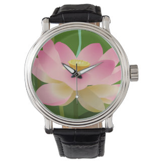 Roze Lotus Flower Watch  lederen riem Horloge