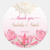 Roze lotus gold mandala Indiaanse bruiloft bedankt Ronde Sticker (Voorkant)