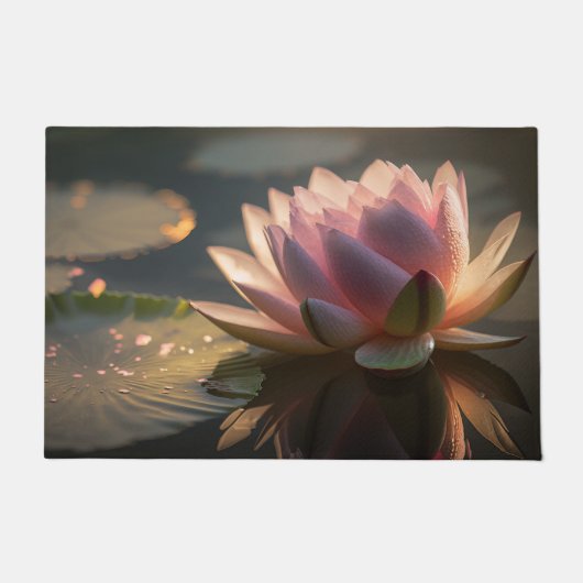 Roze Lotus in de Ochtend Licht Door Mat (Voorkant)