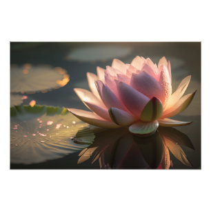 Roze Lotus in de Ochtend Licht Foto Vergroting Foto Afdruk