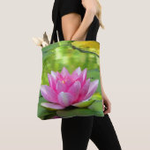 Roze Lotus Water Lily Bloem Floral Canvas tas (Dichtbij)