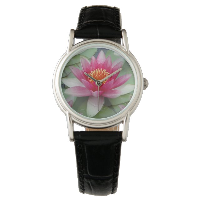 Roze Lotus Water Lily Horloge (Voorkant)