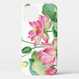 Roze Lotus Waterverf Rand iPhone 12 Hoesje