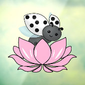 Roze Lotus White Ladybug Raamsticker (Vel 3)