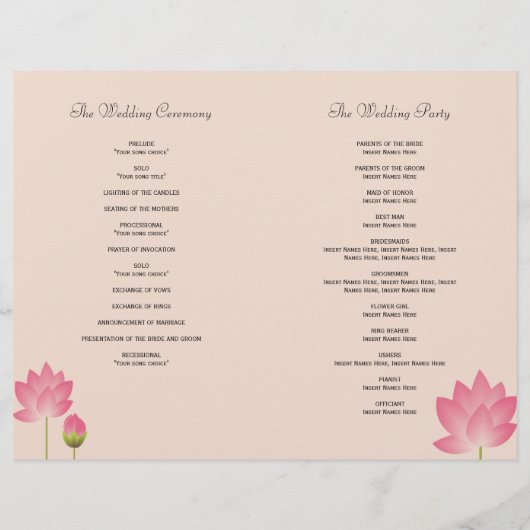 Roze lotusbloem modern grijs trouwprogramma (Achterkant)