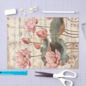 Roze lotusbloemen  muziekblad ephemera tissuepapier (Craft)
