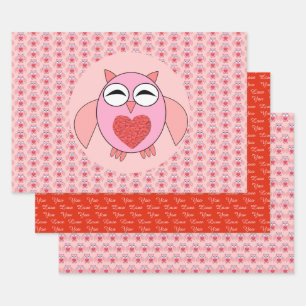 Roze Love Heart Owl Aangepast Inpakpapier Vel