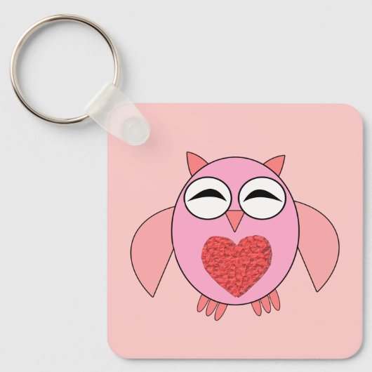 Roze Love Heart Owl Aangepast Sleutelhanger (Voorkant)