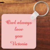 Roze Love Heart Owl Aangepast Sleutelhanger (Achterkant)