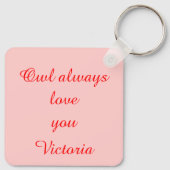 Roze Love Heart Owl Aangepast Sleutelhanger (Achterkant)