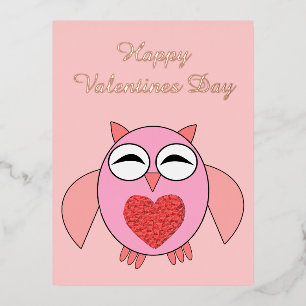 Roze Love Heart Owl Custom Valentijnsdag Folie Feestdagen Briefkaart