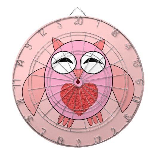 Roze Love Heart Owl Dart Board Dartbord (Voorkant)