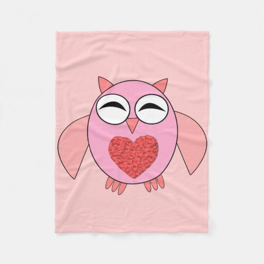 Roze Love Heart Owl Fleece Blanket (Voorkant)