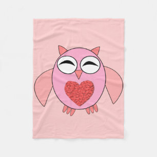 Roze Love Heart Owl Fleece Blanket Deken