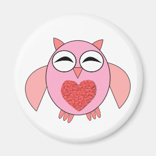 Roze Love Heart Owl Magnet Magneet