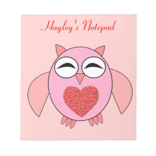 Roze Love Heart Owl  Notepad Notitieblok
