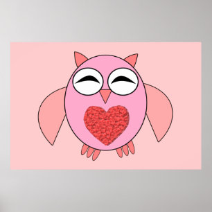 Roze Love Heart Owl Poster
