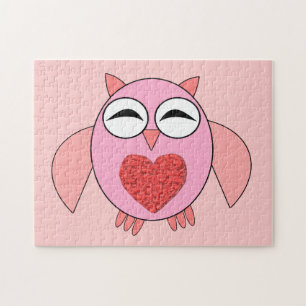 Roze Love Heart Owl Puzzle Legpuzzel