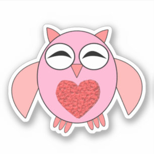 Roze Love Heart Owl Shaped Sticker