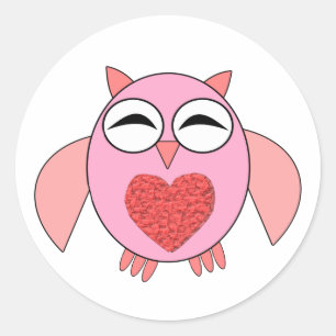 Roze Love Heart Owl Stickers