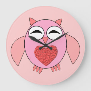 Roze Love Heart Owl Wall klok
