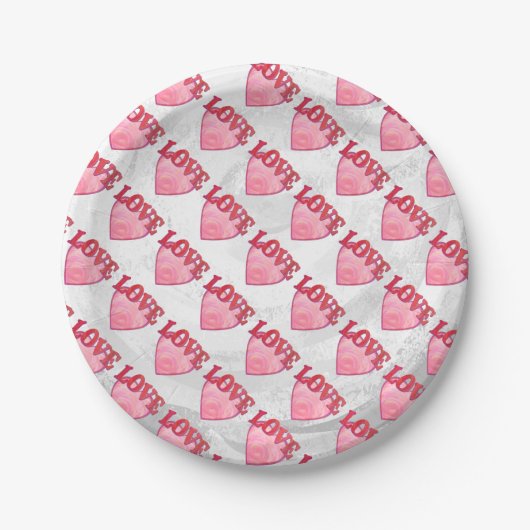Roze Love Heart Pattern Papieren Bordje (Voorkant)