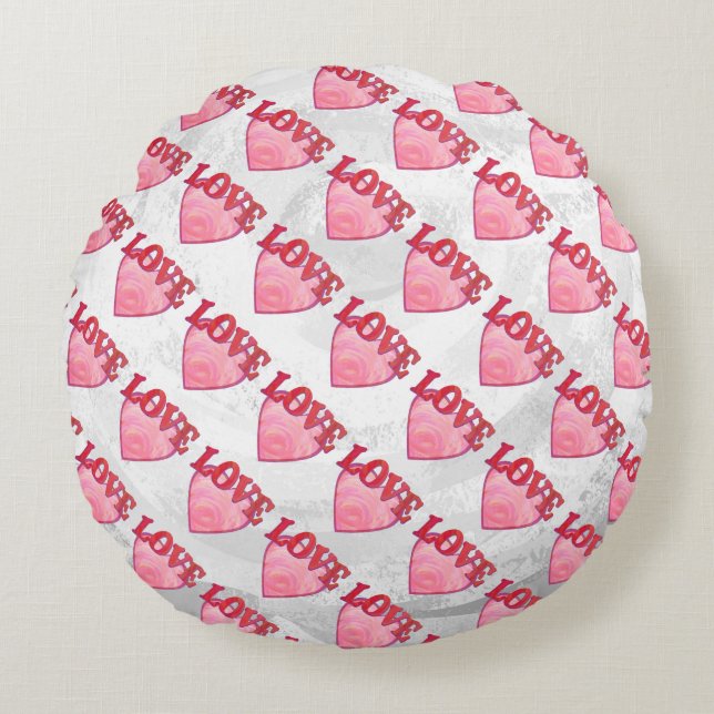 Roze Love Heart Pattern Rond Kussen (Voorkant)