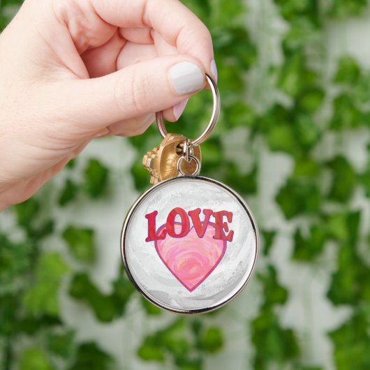 Roze Love Heart Pattern Sleutelhanger (Hand)