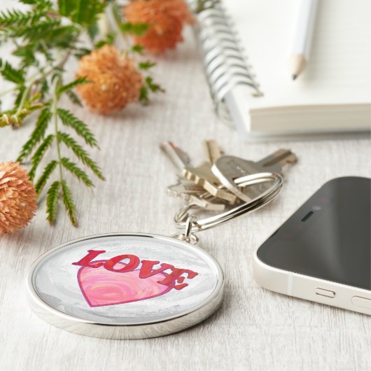 Roze Love Heart Pattern Sleutelhanger (Zijkant)