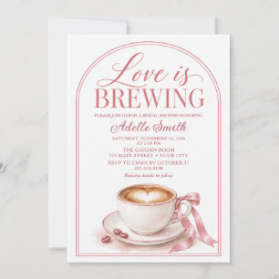 Roze Love Is Brewing Coffee Bruiloftsborrel Uitnod Kaart