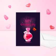 Roze Love Potion Happy Valentijnsdag Gevouwen Kaar
