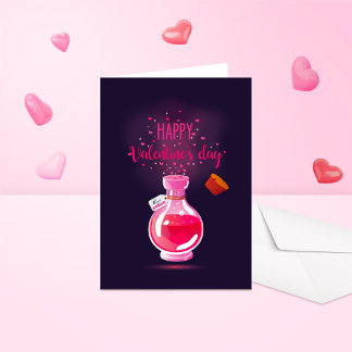Roze Love Potion Happy Valentijnsdag Gevouwen Kaar Kaart