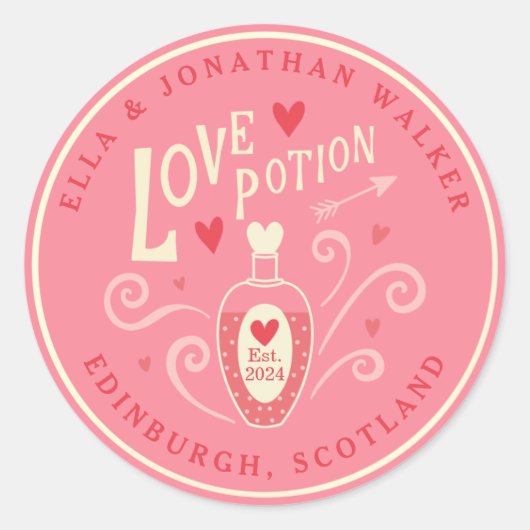 Roze Love Potion Wedding Favor Sticker (Voorkant)