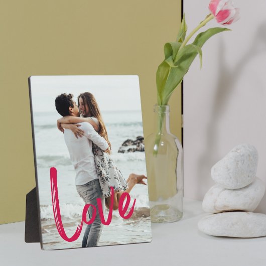 Roze LOVE Script Easel Photo Frameless Fotoplaat