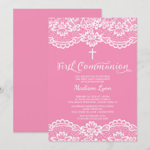 Roze Lozen Eerste Heilige Communauteit Uitnodigin Kaart
