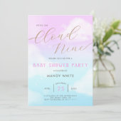 Roze lucht Cloud Nine Baby Shower Uitnodiging (Staand voorkant)